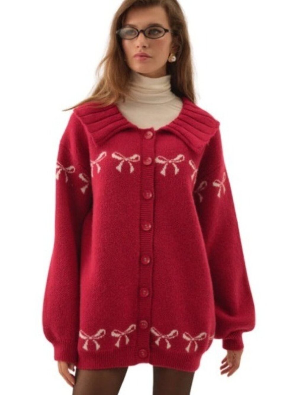 $249 NWT For Love And Lemons Bow Intarsia Cardigan Sweater Sz Small